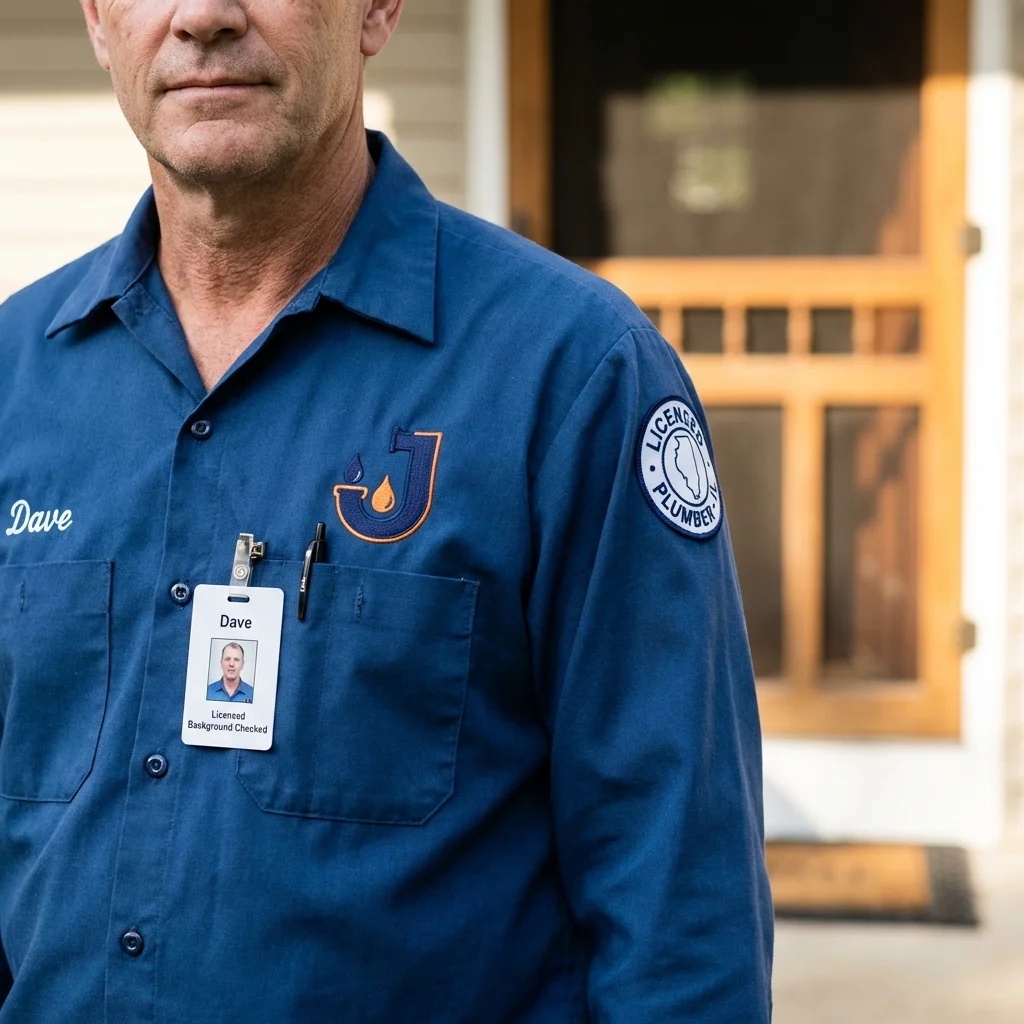 Licensed plumber showing ID badge in Trenton, IL