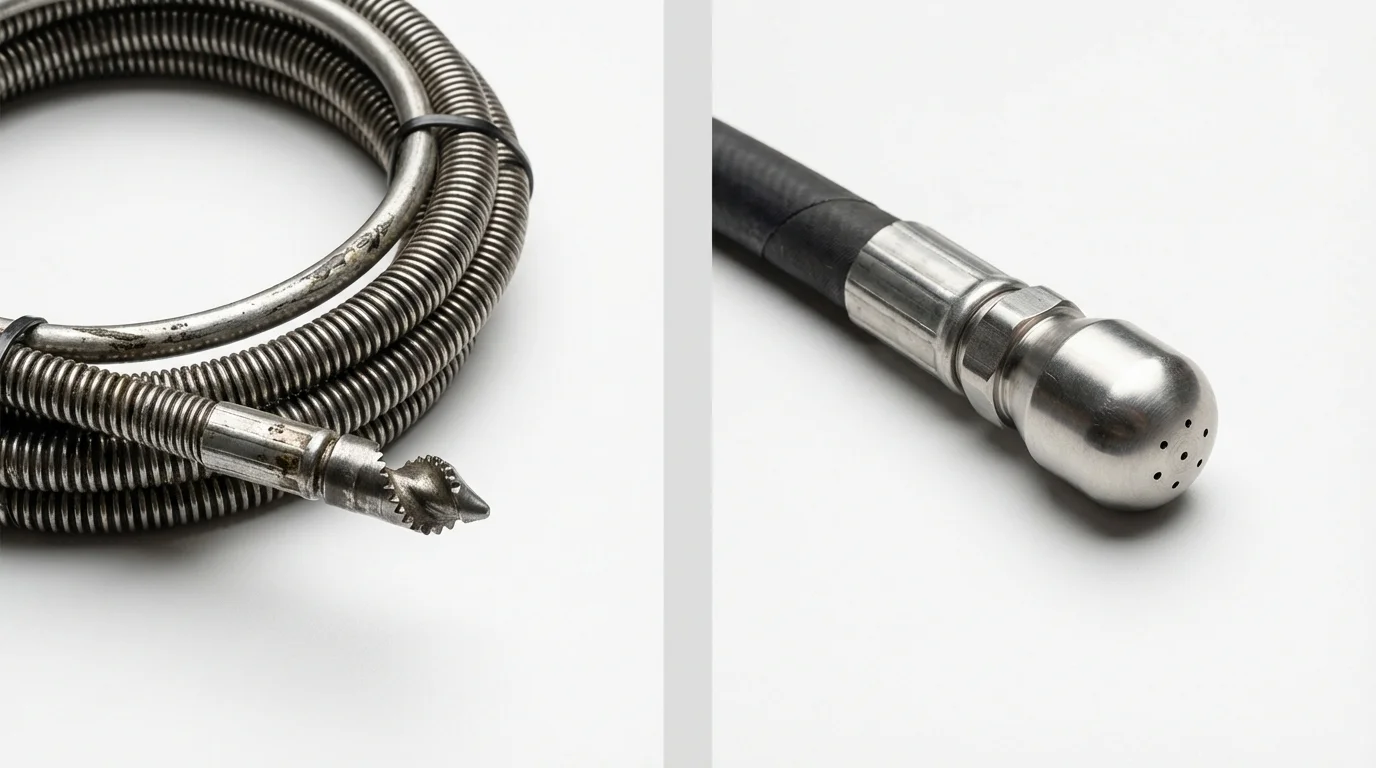 Drain snake cable and hydro jetting nozzle used for drain cleaning in Trenton, IL
